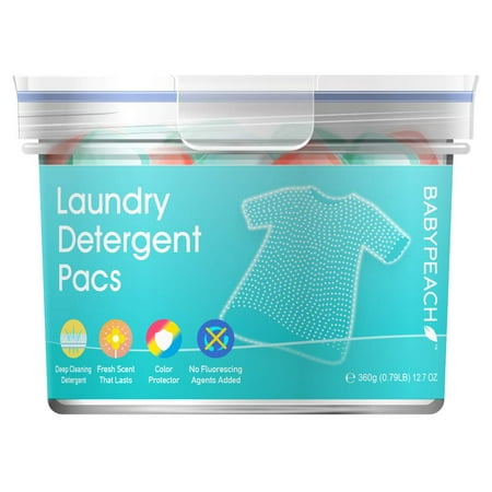 BABYPEACH 3 in 1 Natural Laundry Detergent Pods Gentle on Skin Clothes,21 Count 12.7