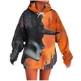 thumbnail image 2 of Xdegoge Halloween Sweatshirts for Women 2025 Pumpkin Patchwork Long Sleeve Drawstring Hoodie Oversized Spooky Season Vintage Funny Sweatshirt Family Party Fall Festival Outerwear with Pocket, 2 of 5