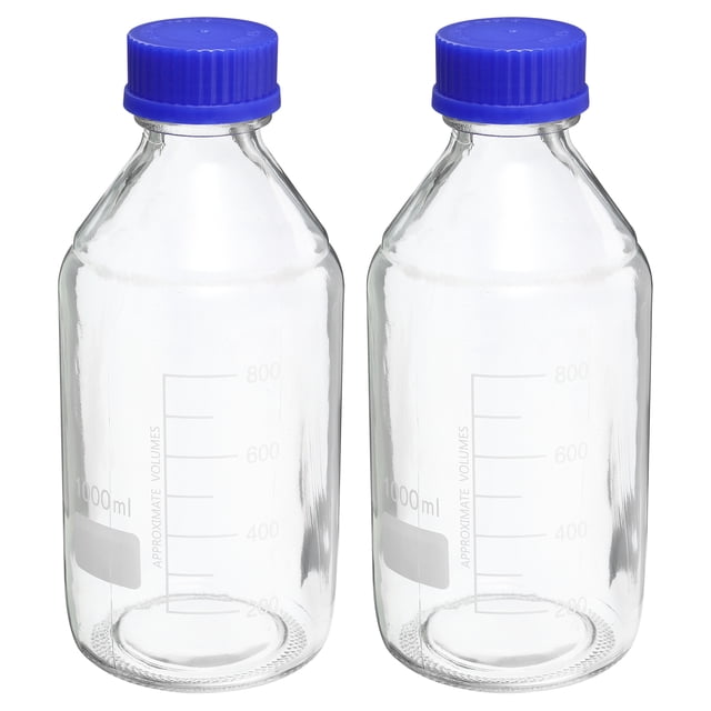Unique Bargains 1000mL Transparent Réactif Gradué Bouteille de Stockage en Verre Bleu 2 Pack