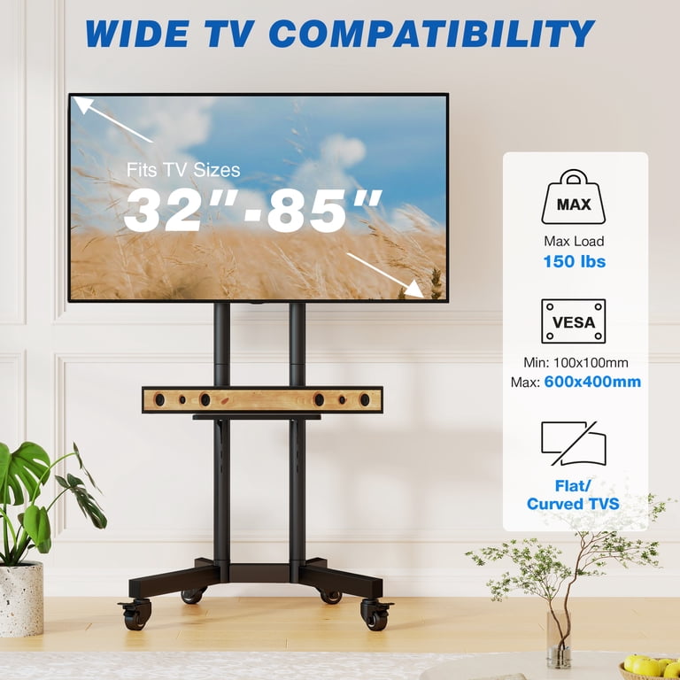 RTVR Modern Rolling TV Stand, Up to 85 Inch, Black Swivel photo 5