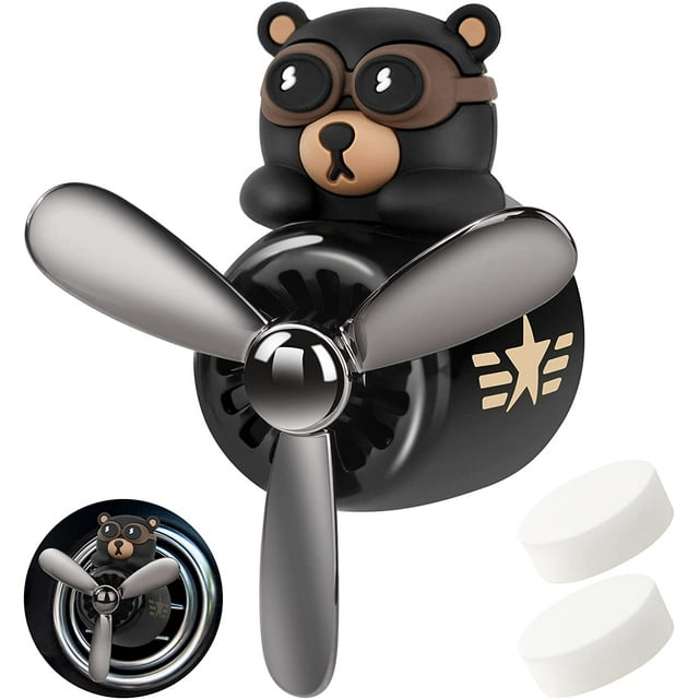 Ambientador de avión vintage, ambientador con clip para ventilación de coche con 2 tabletas de aromaterapia, accesorio personalizado para ventilación de aire con hélice giratoria para coche, ventilador (negro) Sincero Electrónica