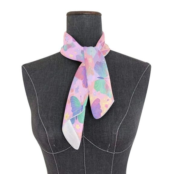 Square Scarf 24x24 Inch Peach Pastel Butterfly Flutter Silky Satin Sun Protection Neck Scarf for Women Multi-Purpose Head Wrap Bandana for Hair Bag Decoration