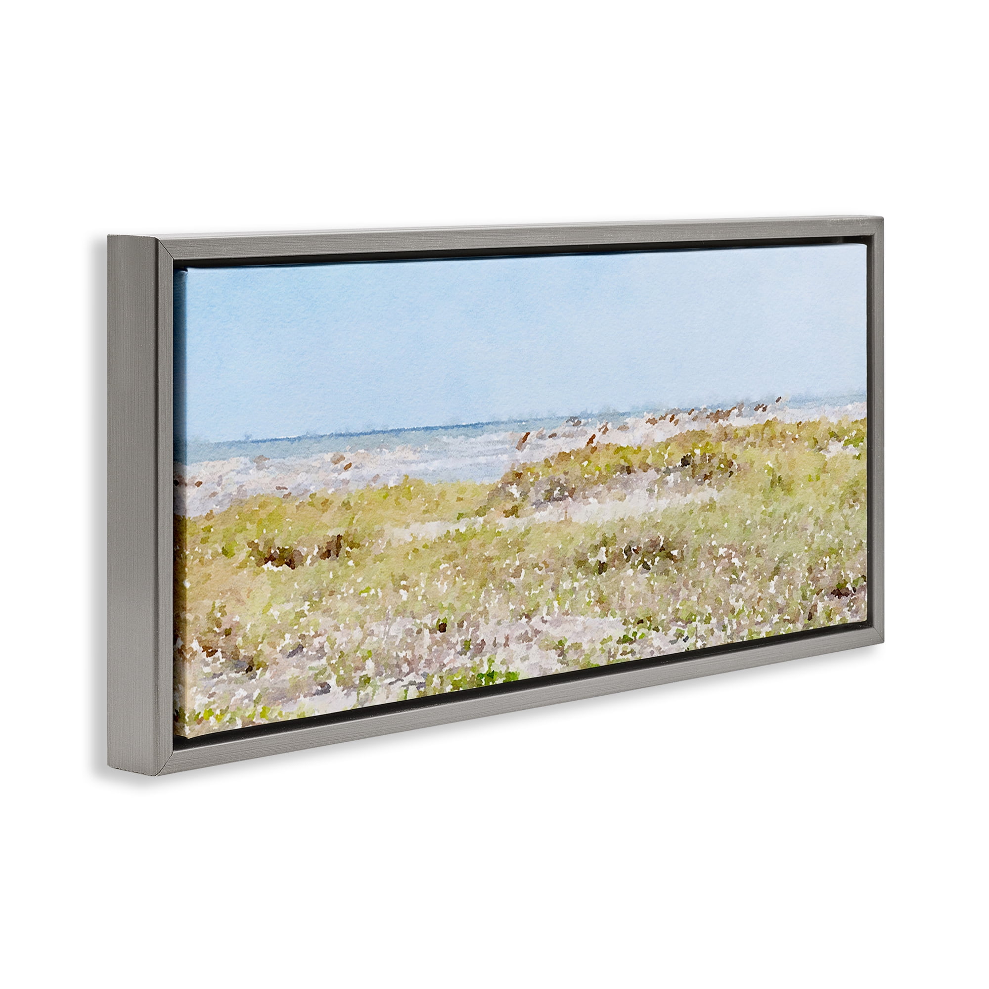 Stupell Industries Eastern Beach Grass Landscape Painting Gray Floater Framed Canvas Art Print Wall Art, 25 x 11
