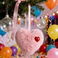 thumbnail image 4 of 5Pcs Plush Heart Decorations - 4.72 Inch Fuzzy Pink & Green Hearts with Red Accents, Valentine's Day Wedding Party Ornaments, Christmas Tree Decor(Pink, B), 4 of 9