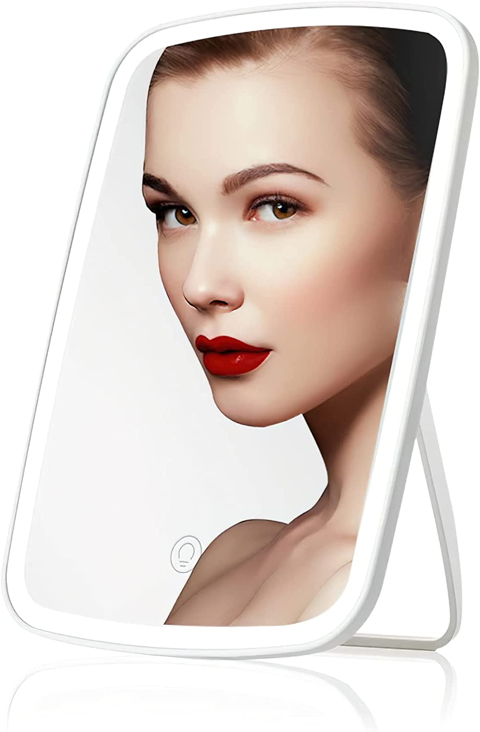 Makeup Mirror Small Desk Mirror with with Lights, table Mirror Travel Mirror, Folding Portable Lighted Vanity Mirror with Lights for Home & Travel, White