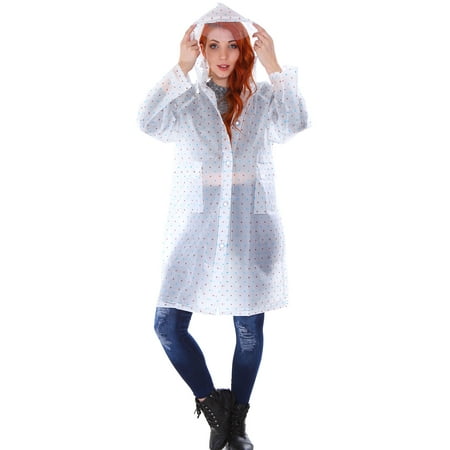 Jackets Mid Length Jacket - Transparent Emergency Hooded Knee-Length Rain Coat with Pockets