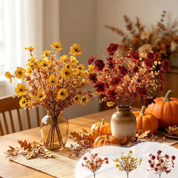 Fall Artificial Flowers Violet Bundle Potted Ornament 13.8in Plastic Faux Silk Hydrangea for Garden Balcony Flowers for Decoration for Thanksgiving Orange Coffee Yellow by MPOISVA