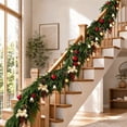 thumbnail image 4 of RBCKVXZ Real Touch Norfolk Pine Garland, 6 FT Christmas Garland with Red Flowers Ball Ornaments Gold Bow, Mantle Fireplace Holiday Party Decoration, 4 of 5