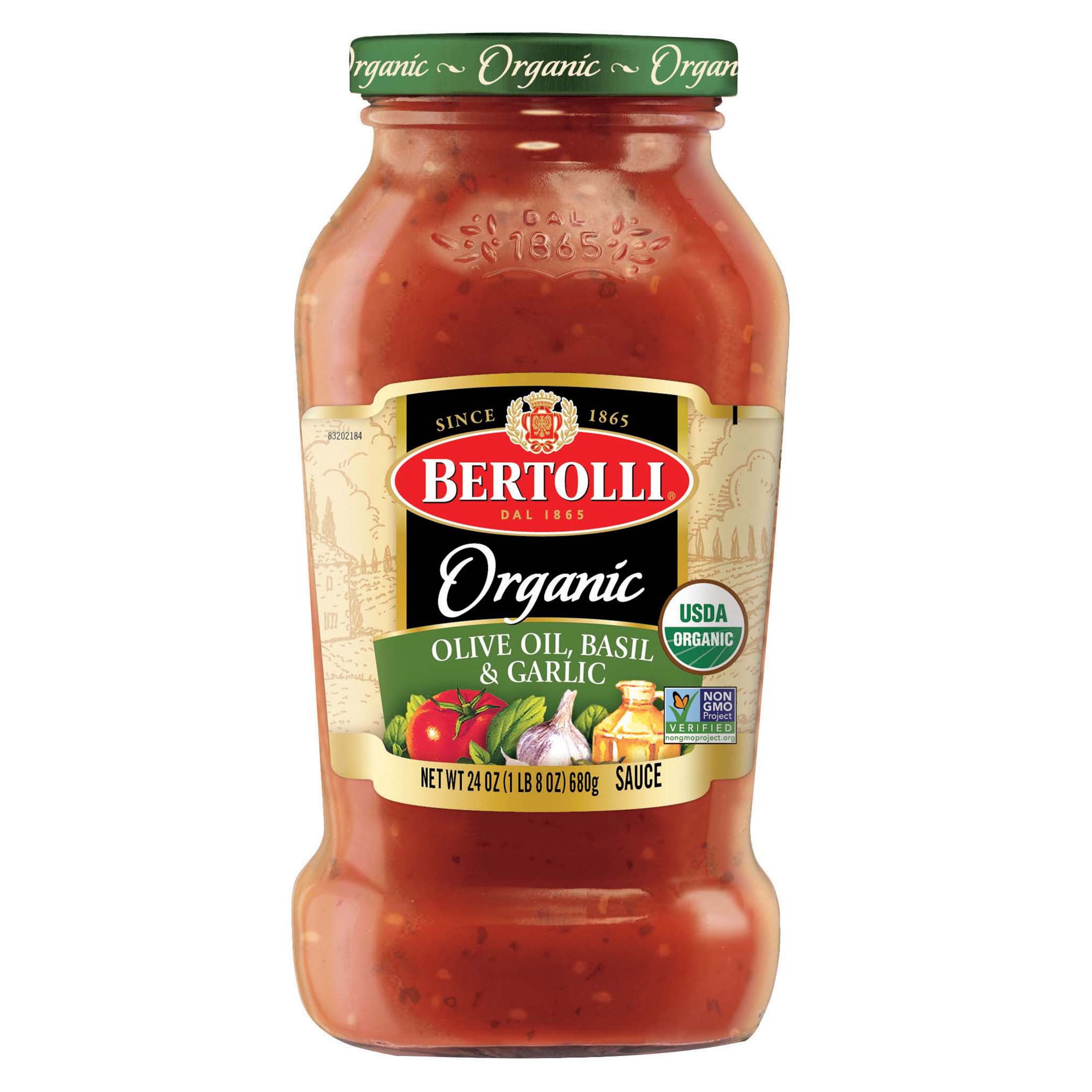 (6 pack) Bertolli Organic Olive Oil, Basil, and Garlic Pasta Sauce, 24 oz