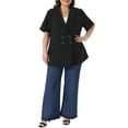 thumbnail image 2 of Agnes Orinda Women's Plus Size Blazers Short Sleeve Notched Lapel Double Breasted Business Casual Work Office Suit Jacket 1X Black, 2 of 6