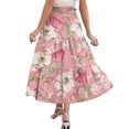 thumbnail image 4 of Women’s High Waist Tiered Long Skirt with Drawstring Floral Print Elastic Waistband Lightweight Flowing Design Pink M, 4 of 6