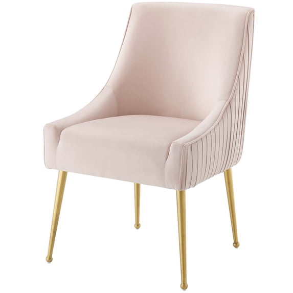 Contemporary Modern Urban Designer Dining Kitchen Room Side Dining Chair, Velvet Fabric Stainless Steel Metal, Pink