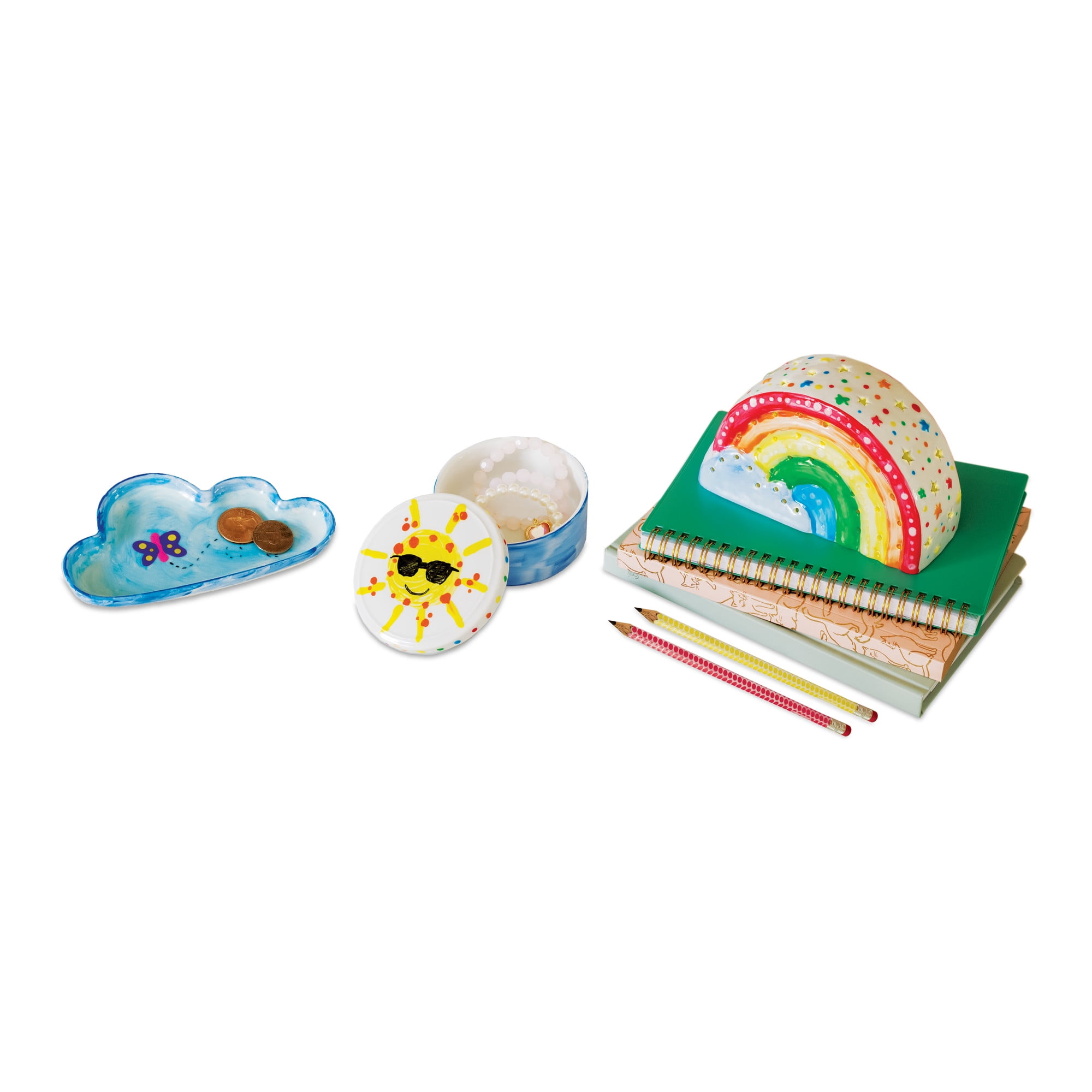 MindWare Paint Your Own Porcelain: Rainbow Décor Set with Tea Light, 12 Paints & 2 Brushes, Creative Pottery Crafts & Gift Kits for Kids Ages 8 and Up