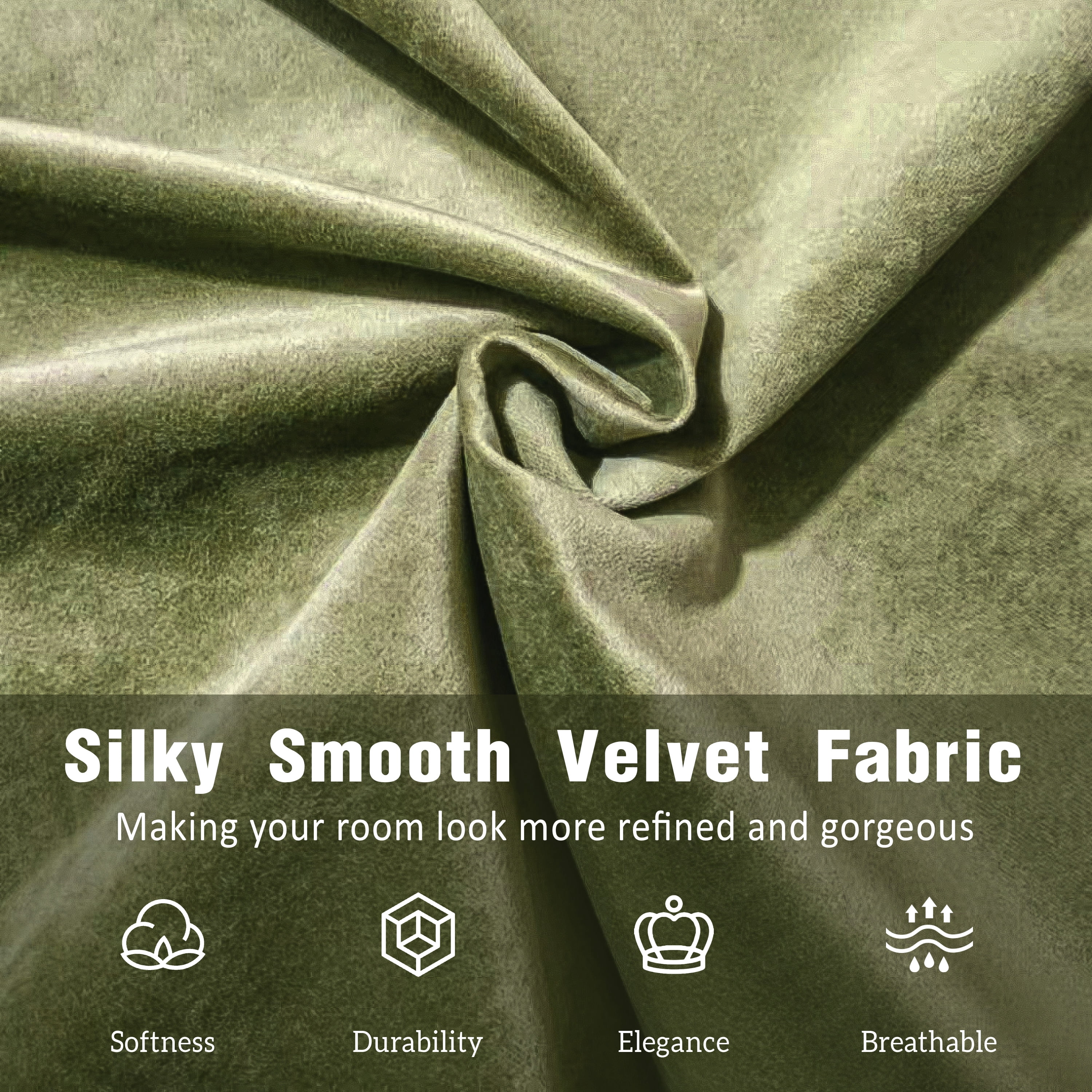 King Size Velvet Upholstered Bed Frame, Platform Bed with Curved Tufted Headboard & Soft Square Corners for Bedroom, Olive Green