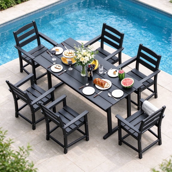 Nalone 7-Piece Patio Dining Table Set, HDPE Outdoor Dining Sets with Table and 4 Chairs(Black, 7 Pcs)