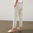 thumbnail image 4 of WULMLEO Womens Linen Pants Elastic Waist Straight Leg Petite Beach Pant Summer Lightweight Casual Lounge Trousers Khaki 2XL, 4 of 5