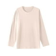 thumbnail image 2 of MDUKONU Women's Basic Long Sleeve T Shirts, Crewneck Slim Fit Spandex Tops, Plain Layer Underscrub Tees Beige L, 2 of 2