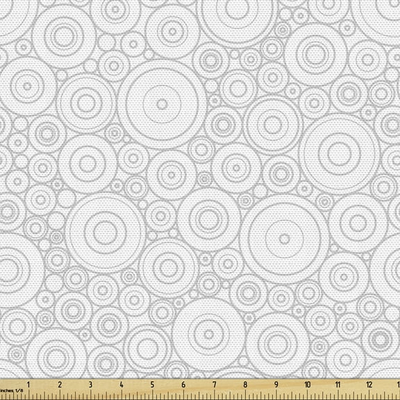 Ambesonne Grey Fabric by the Yard Upholstery, Geometric Circles Retro, 2 Yards, Grey White