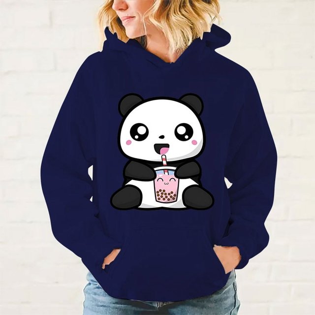 Nueva moda unisex kawaii lindo panda boba tea impreso sudaderas con capucha hombres mujeres casual manga larga sudaderas con capucha adolescentes tops al aire libre