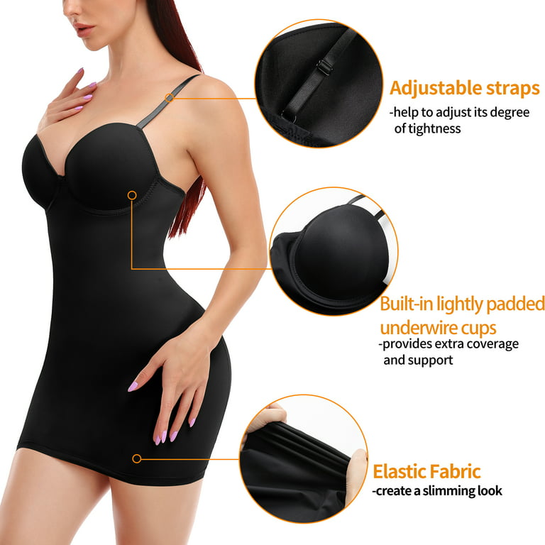 FITVALEN Women's Dress Full Slip Shapewear for Dress Seamless Bodysuit  Lingerie Tummy Control Body Shaper with Built-in Bra Tops
