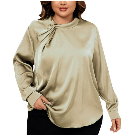 STETMN Plus Size Shirts for Women Elegant Silk Long Sleeve Top Twist Front Business Office Blouse