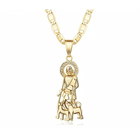 Unisex Men Women's 18k Layered Real Gold Plated chain with Lazaro pendant 24 Inches