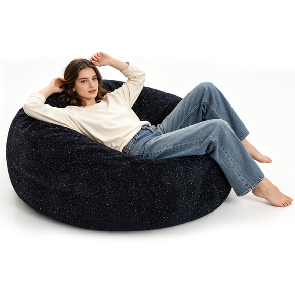 Venuezy Fluffy Bean Bag Chair, 6FT Round Memory Foam Filled Bean Bag for Anyone, Ultra Soft Teddy Fleece Fabric Bean Bag Chairs for Playroom, Living Room, Bedroom