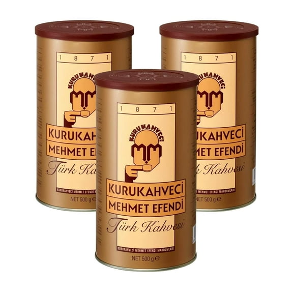 KURUKAHVECI MEHMET EFENDI Turkish Coffee, Arabica Beans, Roasted Ground,Rich Aroma, Fresh, Medium to Heavy-bodied, Original Taste Since 1871 (17.6 OZ / 500 Gr) Pack of 3
