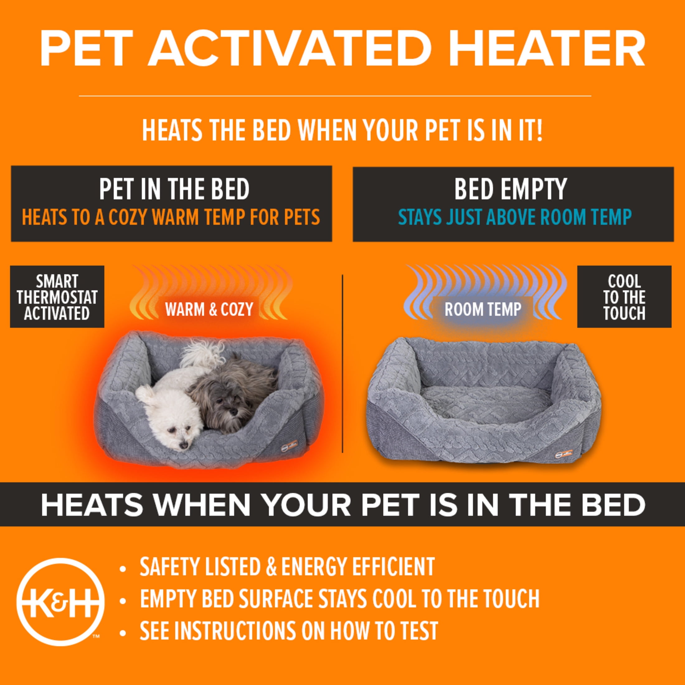 K&H Pet Products Thermo-Pet Lounge Sleeper Heated Cat & Dog Bed Gray Medium 30.5 X 24.5 X 9 Inches