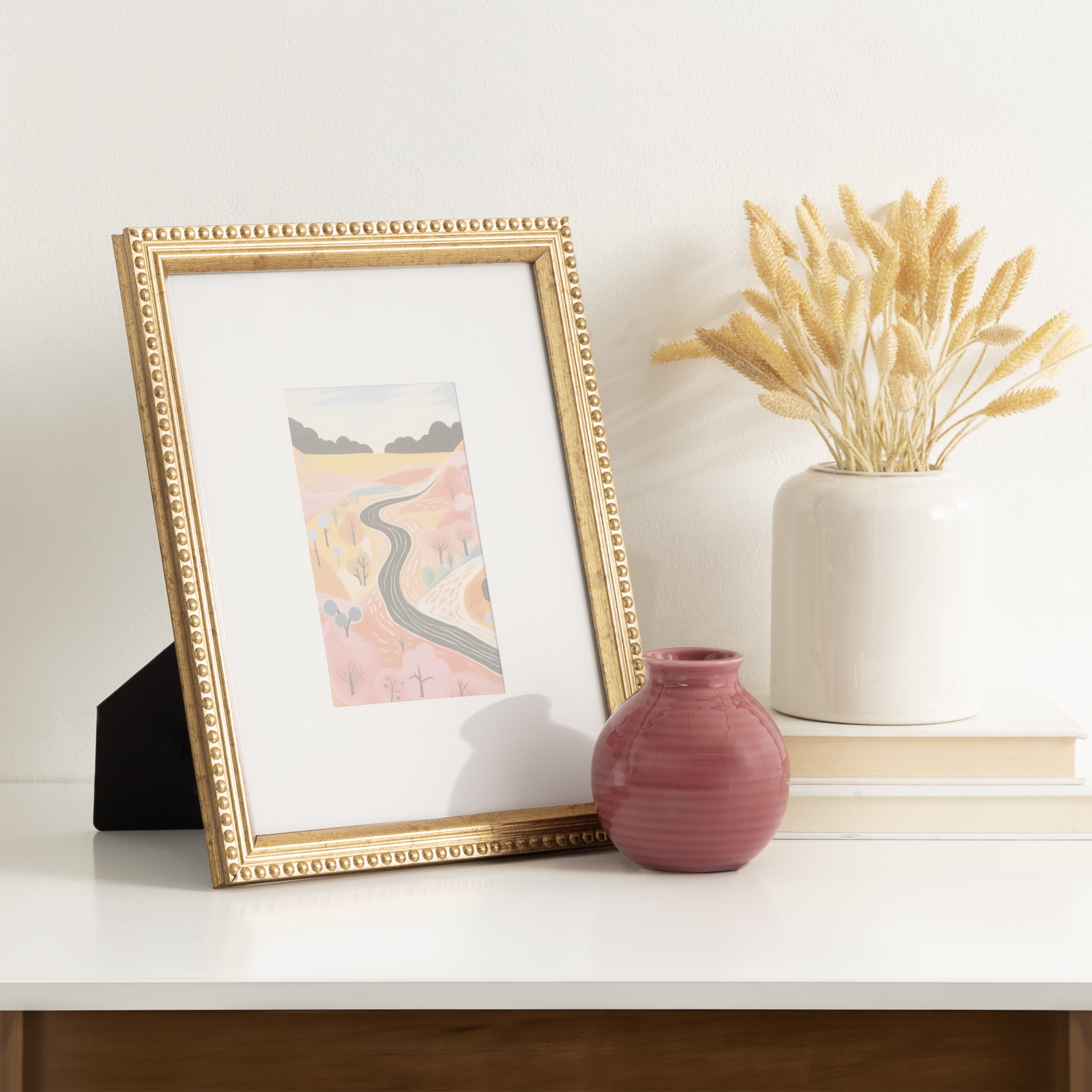 DesignOvation 8x10 Matted for 4x6 Beaded Gold Decorative Tabletop Picture Frame