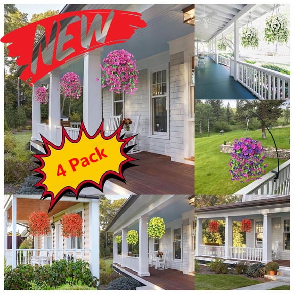 KOYPTL 4 Pack Hanging Artificial Flowers for Outdoors, Fake Flowers for Front Porch Garden Wedding, UV Resistant Simulated Morning Glory Flowers Vines Spring Summer Indoor Outdoor Decorations
