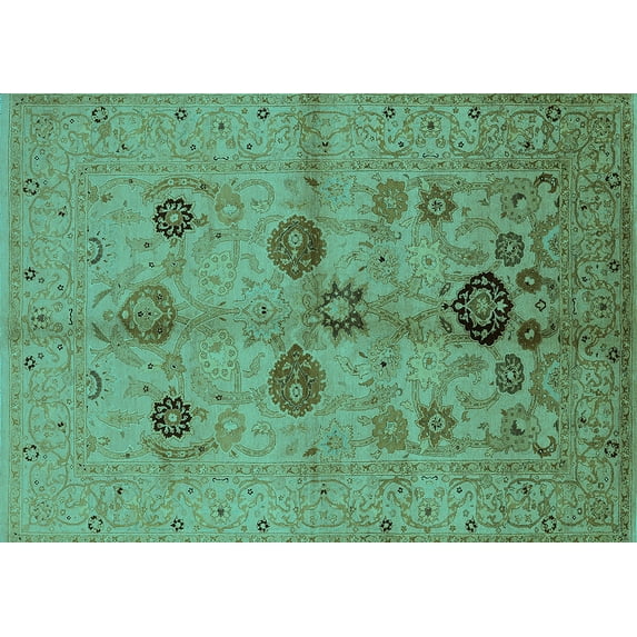 Ahgly Company Indoor Rectangle Oriental Turquoise Blue Traditional Area Rugs, 8' x 10'