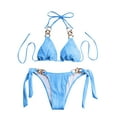 thumbnail image 5 of WREESH Womens Metal Ring Bikini Set Halter Bathing Suit Two-Piece Bikini Chain Bikini Beach Bathing Suit Sky Blue, 5 of 5