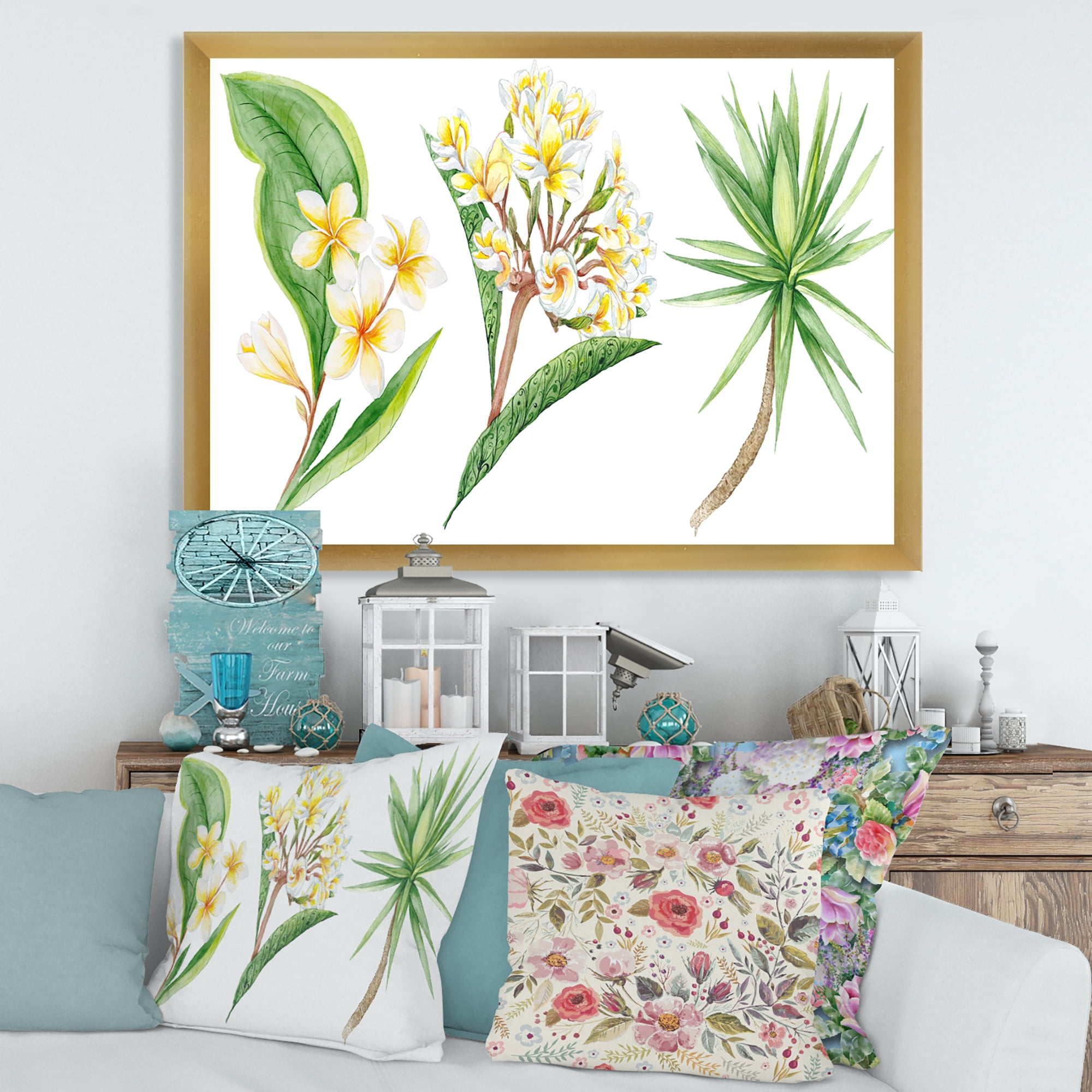 Designart 'Yellow Flowers and Tropical Foliage XII' Traditional Framed Art Print