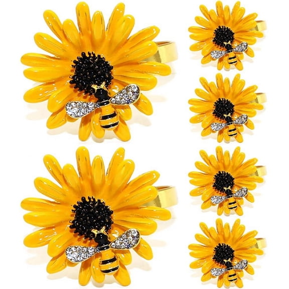 6PCS Napkin Rings Sunflower Metal Napkin Rings