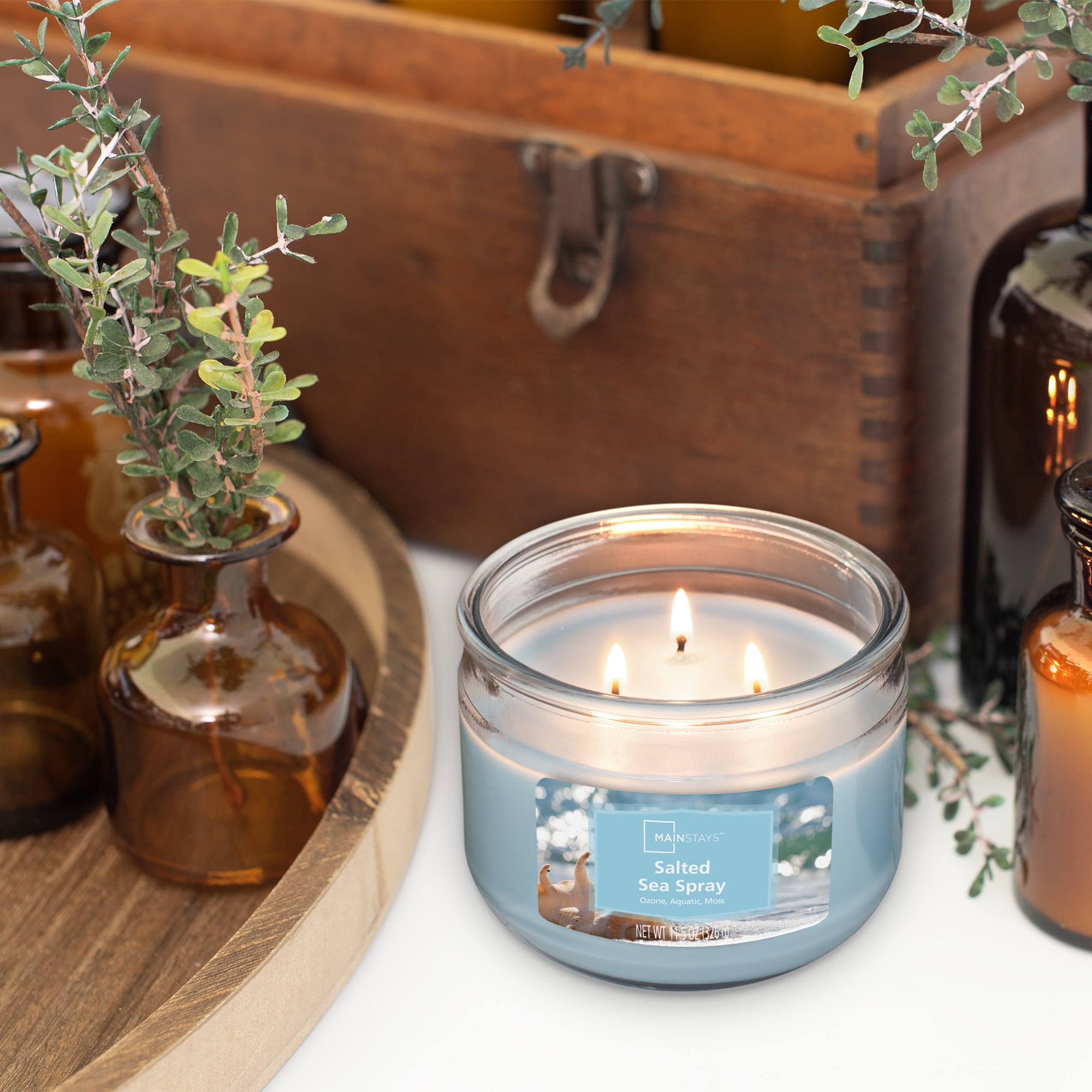 Mainstays 3-Wick Scented Glass Jar Candle, Salted Sea Spray, 11.5oz.