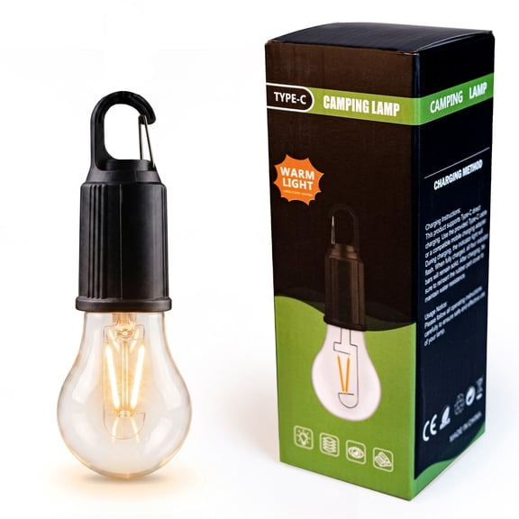 Christmas Designers USB-C Rechargeable LED Camping Light Bulb, 3 Brightness Levels, Hanging Indoor/Outdoor Light