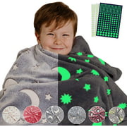 Soft Blankets, Glow in the Dark Throw Blankets, Christmas Gift for Kids Fleece Blankets Twin/Twin Xl (Gray, Star & Moon) The Perfect Picks