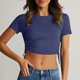 thumbnail image 2 of Tops de Trabajo de las Mujeres, Nueva Camiseta Casual de Cuello Redondo de Manga Corta con Cordón de Color Sólido para Diario Y Viajes, 2 of 8