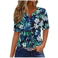 thumbnail image 3 of Kctiaxy Hawaiian Shirts for Women V-Neck Button Collar Short Sleeve Shirts Fashion Beach Floral Summer Tops Casual Pullover Blouse, 3 of 6