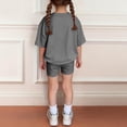 thumbnail image 3 of Abcomgle Girls Short Sets Size 7-8 Girls Two Piece Outfits Oversized Short Sleeve Shirts and Biker Shorts Athletic Casual Girls Short Sets,Dark Gray,12-13Years, 3 of 7
