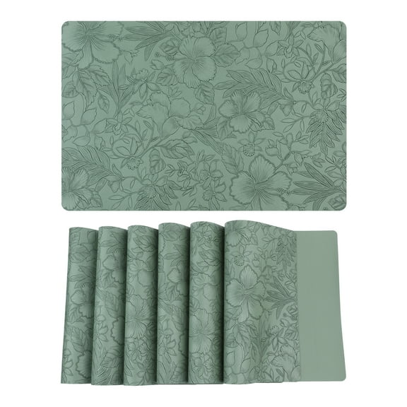 REGALWOVEN Set of 6 Faux Leather Placemats for Kitchen Dining Table Decor, Washable Table Placemats Wipeable Table Mat Green 18*12in