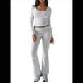 thumbnail image 1 of Conjuntos de Salón para Mujer, Conjuntos Casuales Y2K de 2 Piezas, Tops Cortos de Corta, Pantalones Acampanados con Pliegues y Chándales. Gris L, 1 of 10