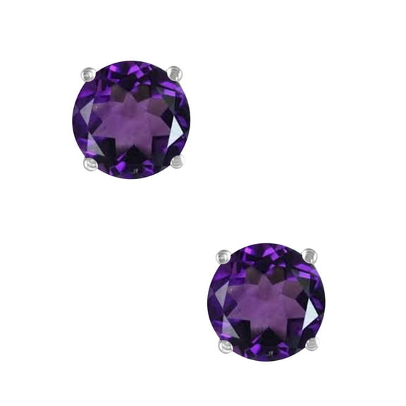 AoneJewelryRound Amethyst Earrings for Women In 14k White Gold Prong-Setting
