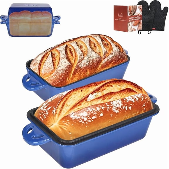 9x5 Enameled Cast Iron Loaf Pan with Lid - 2 in 1 Bread Pan for Baking Homemade Sourdough
