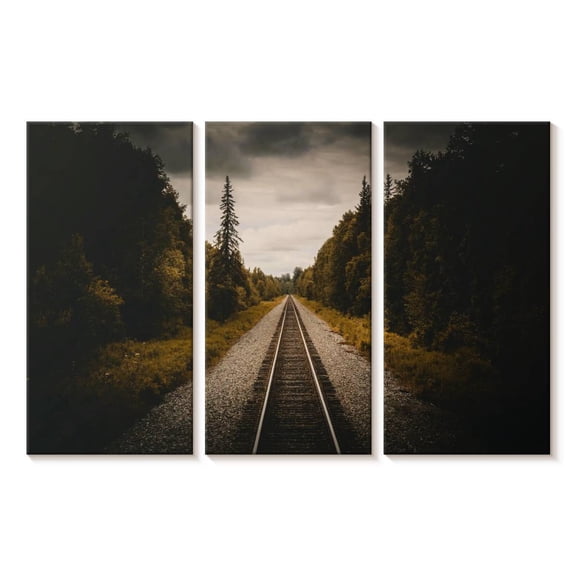 Elephant Stock Train Track To Denali Wall Art - Horizontal Multi Panel Canvas - Living Room Wall Decor - Architecture Multi Panel - Brown And Silver Decor - 23" x 14"