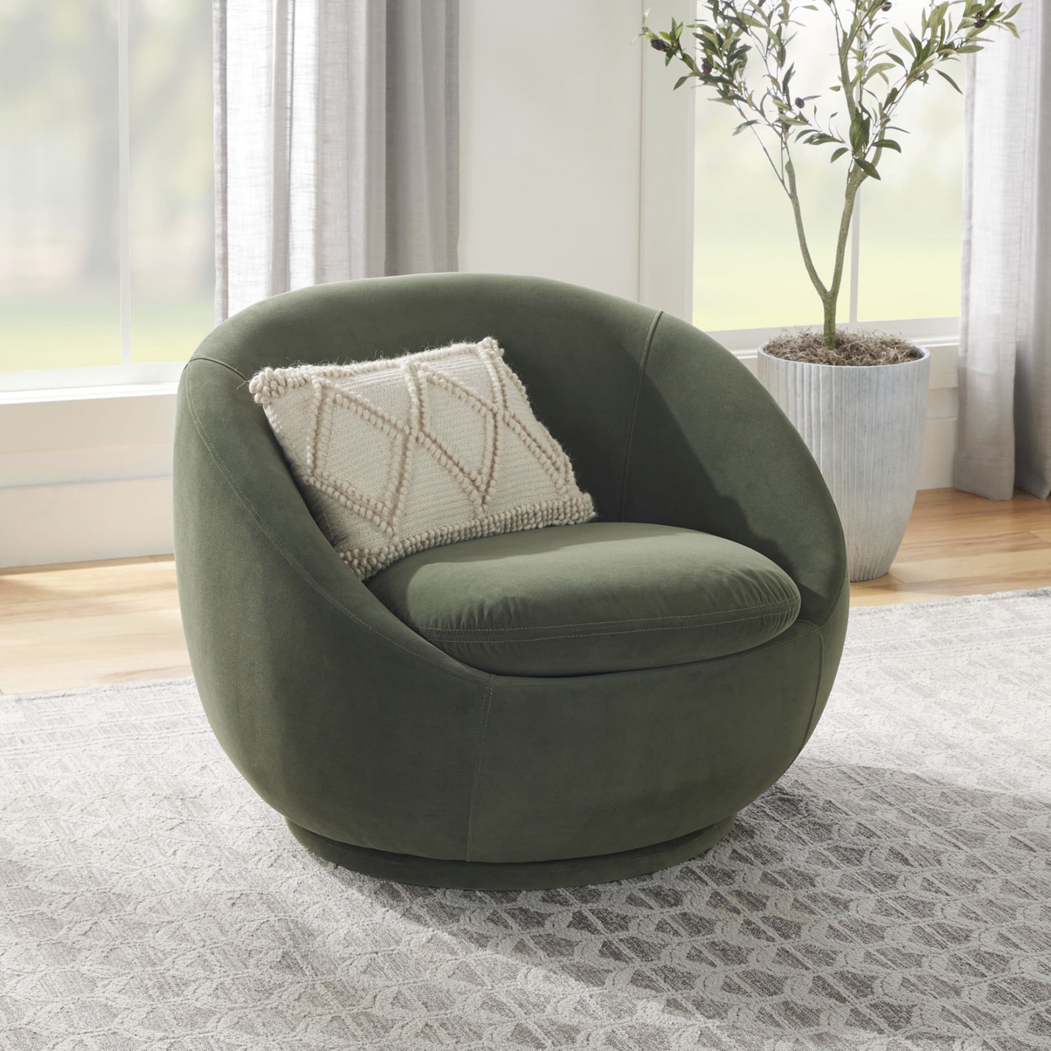Better Homes & Gardens Mira Swivel Chair, Olive Velvet  (图2)