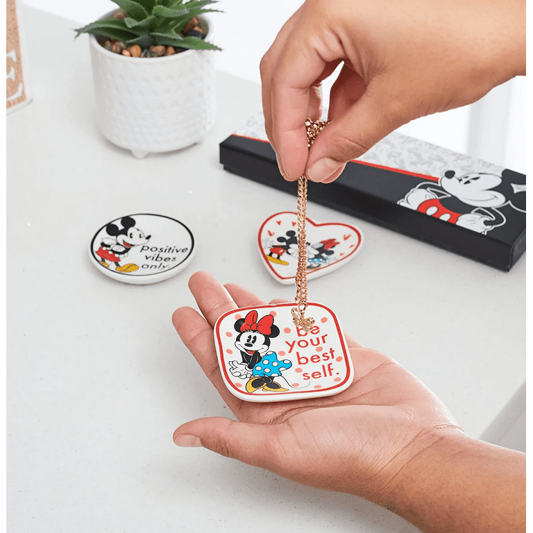 Disney Mickey and Minnie Mouse Mini Trinket Dish Set Mini Ceramic Trinket Tray 3 Piece Gift Set Jewelry Dish Ring Holder