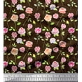 thumbnail image 1 of Soimoi Brown Velvet Fabric Leaves & Grandiflora Roses Floral Print Fabric by Yard 58 Inch Wide, 1 of 3