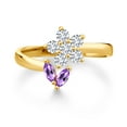 thumbnail image 2 of Gem Stone King 18K Yellow Gold Plated Silver Purple Amethyst Flower Open Ring for Women (0.55 Cttw, Gemstone February Birthstone, Size 9), 2 of 3